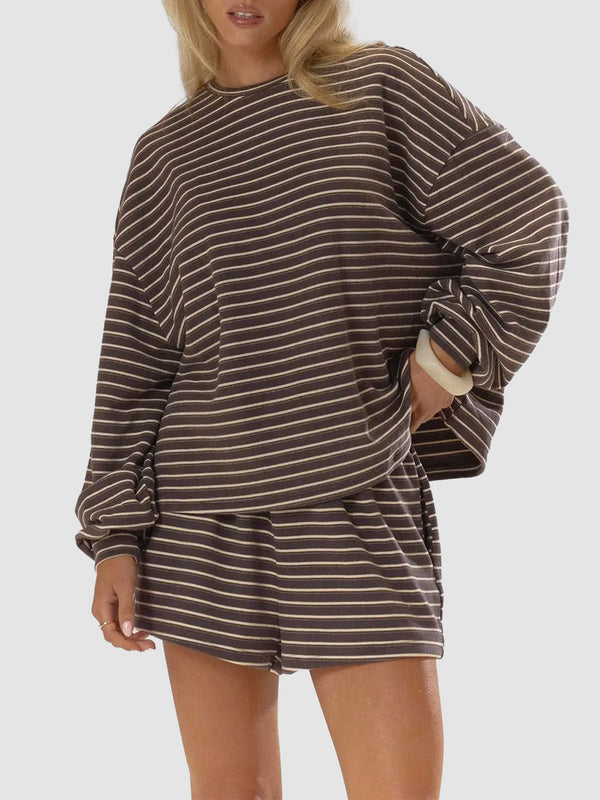Striped 2‑Piece Outfit & Oversized Long‑Sleeve Top & Pocket Shorts