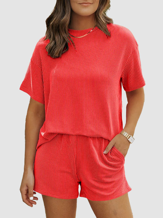Women 2 Piece Summer Outfit Pocket Shorts Matching Set