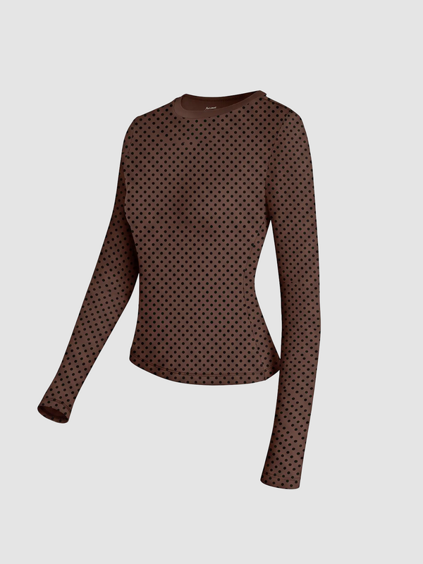 Multi‑Pattern Long Sleeve Top&Leopard Polka Dot Floral Solid Casual Stretchy Women Top