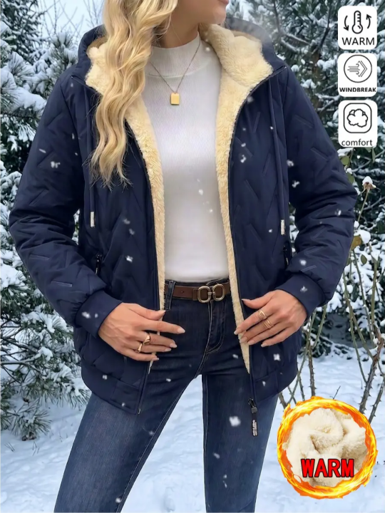 Women Winter Hooded Adjustable Drawstring Jacket