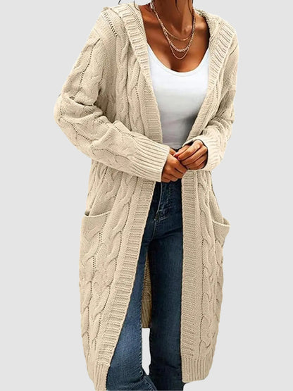 Hooded Cable‑Knit Long Cardigan | Elevated Relaxed Silhouette