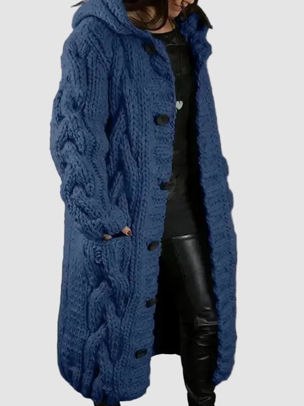 Women’s Hooded Cable Knit Long Cardigan