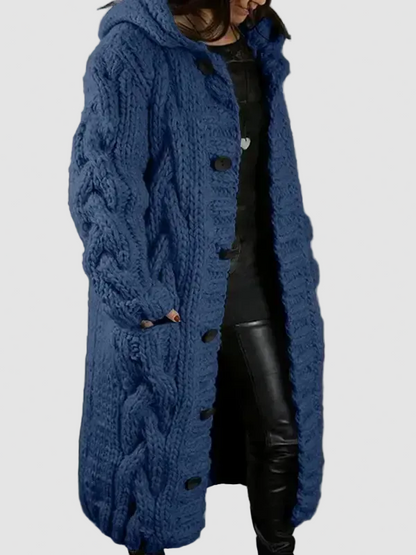 Women’s Hooded Cable Knit Long Cardigan