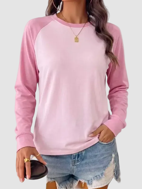 Womens Color Block Raglan Long Sleeve Top