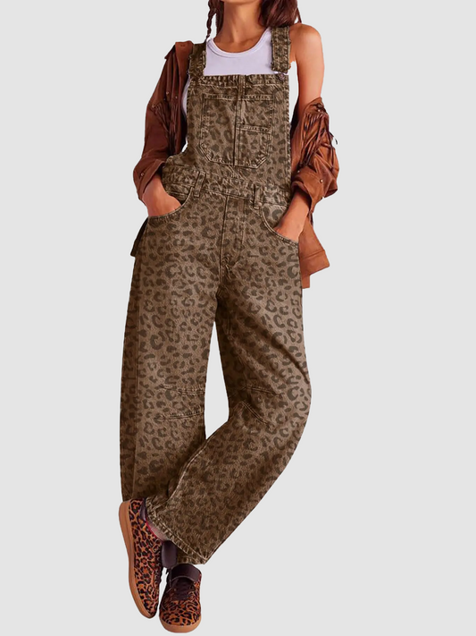 Women Adjustable Strap Wide Leg Casual Bib Overalls With Side Pockets