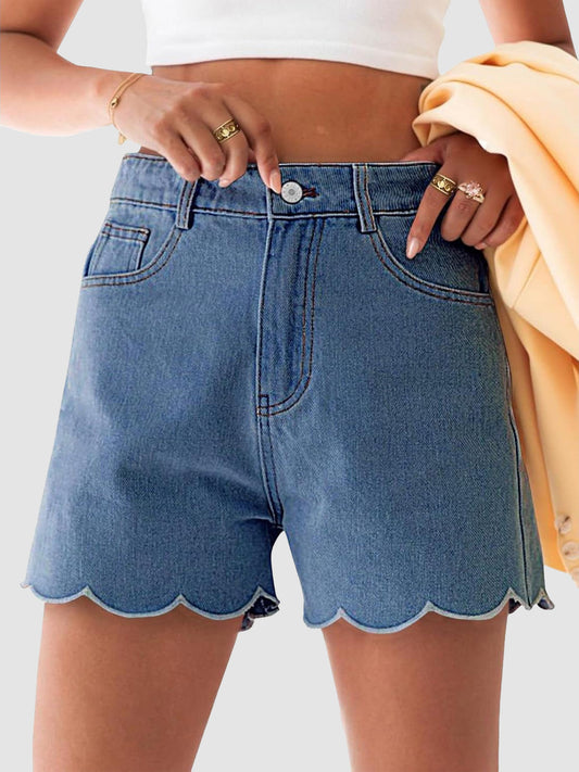 ⏰Hot Sale-Women's High Waist Scalloped Hem Denim Shorts