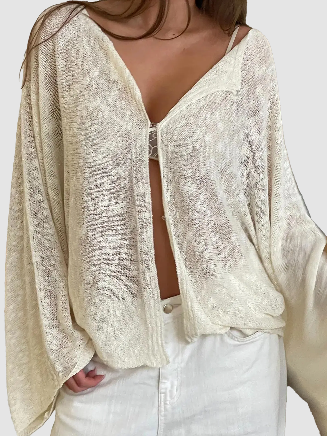 Loose Knit Cardigan for Women, Solid Boat Neck, Hook-and-Eye Closure Long Sleeve Top