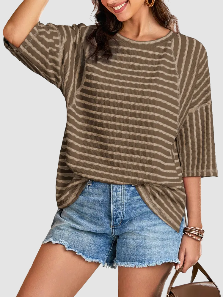Multi-Tone Striped Relaxed Oversized Crew Neck T-Shirt
