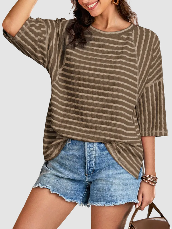 Multi-Tone Striped Relaxed Oversized Crew Neck T-Shirt