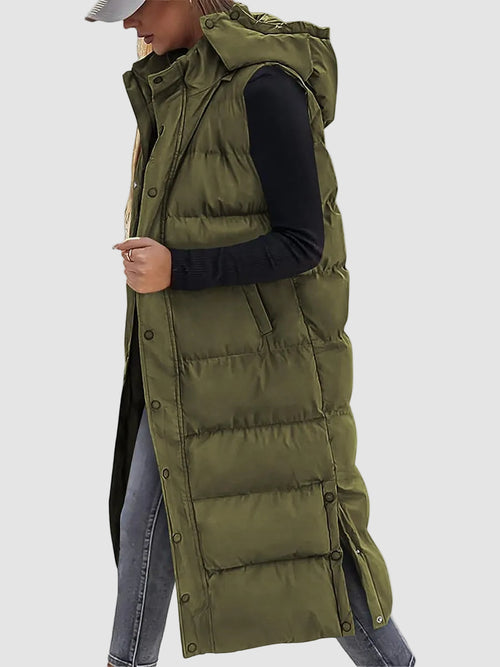 Long Hooded Puffer Vest For Women