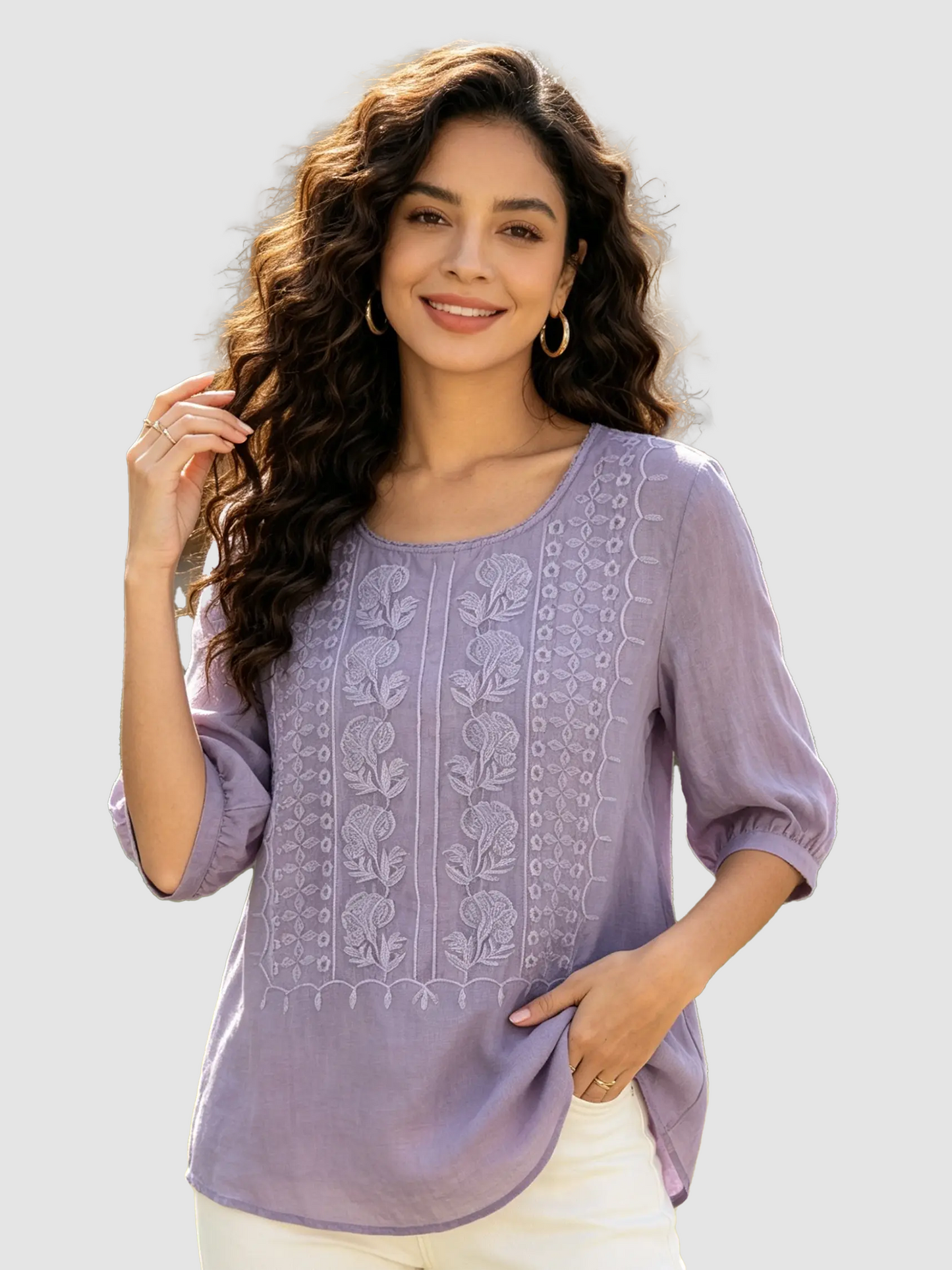 Women's Vintage Embroidered Round Neck Blouse