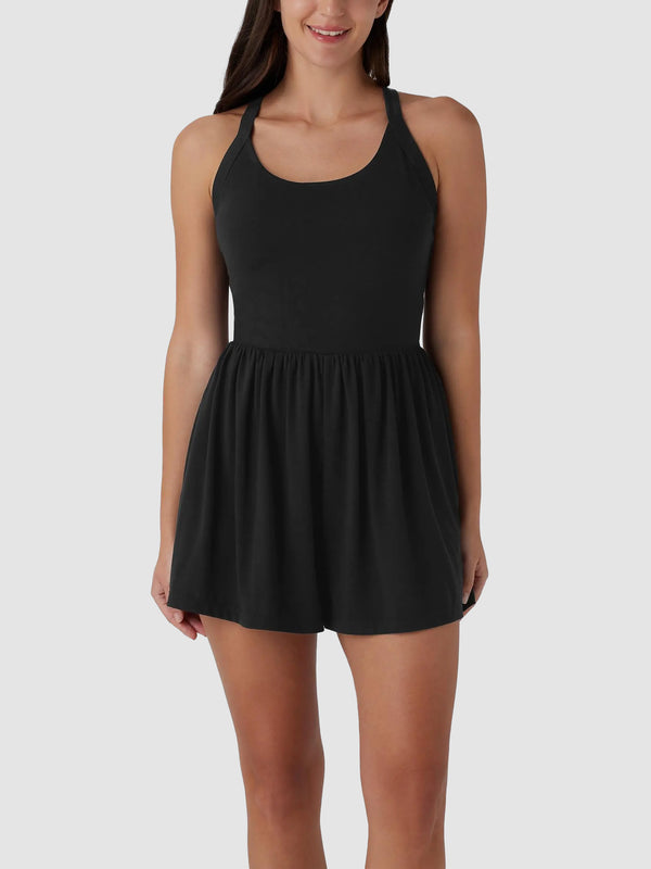2-in-1 Built-in Shorts Romper, Backless Twist Side Pocket Casual Resort Jumpsuit