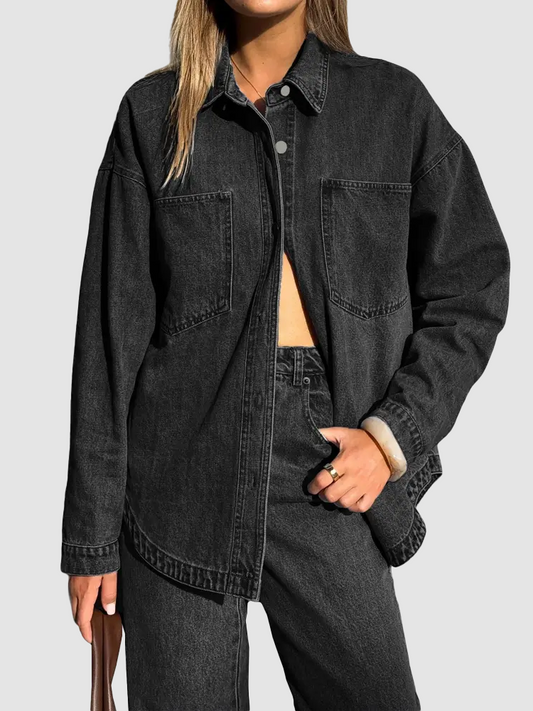 Women Vintage Oversized Button Down Denim Shirt Jacket