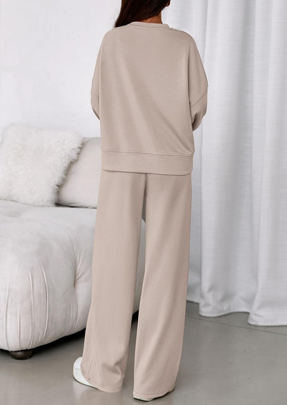 ⏰Hot Sale-Women Long Sleeve Sweatshirt Wide Leg Pants Loungewear 2 Piece Sets