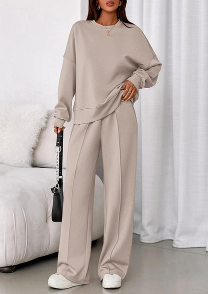 ⏰Hot Sale-Women Long Sleeve Sweatshirt Wide Leg Pants Loungewear 2 Piece Sets