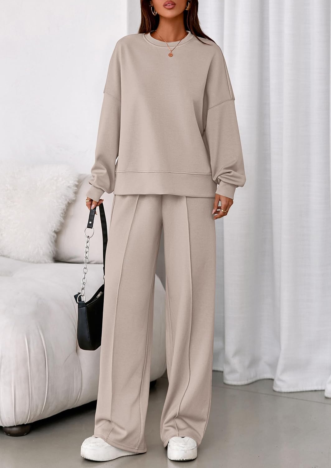 ⏰Hot Sale-Women Long Sleeve Sweatshirt Wide Leg Pants Loungewear 2 Piece Sets