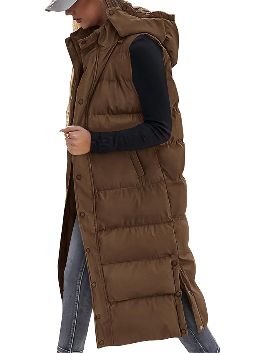 Long Hooded Puffer Vest For Women