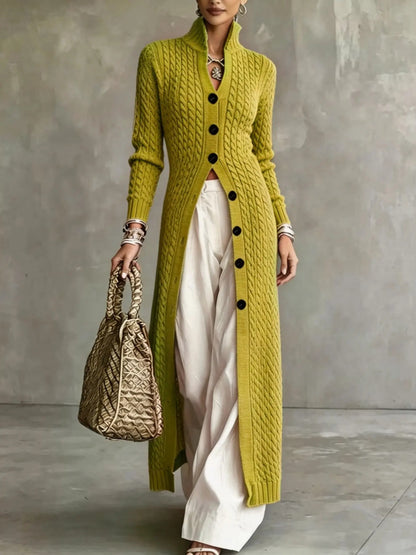 Limited time sale🔥Women's Stand Collar Single Button Cable Knit Long Cardigan