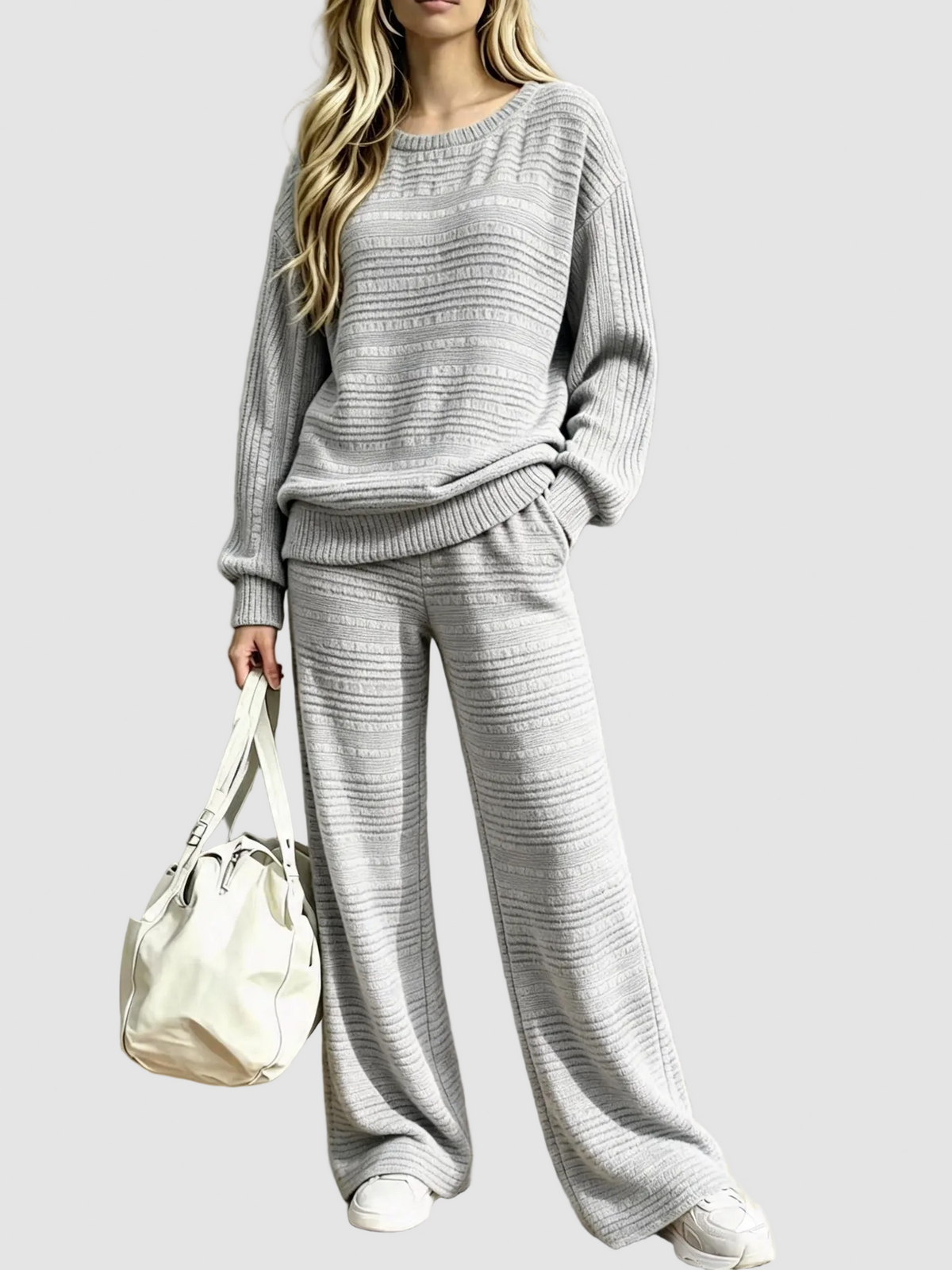 Casual Textured Stripe Two Piece Set For Women