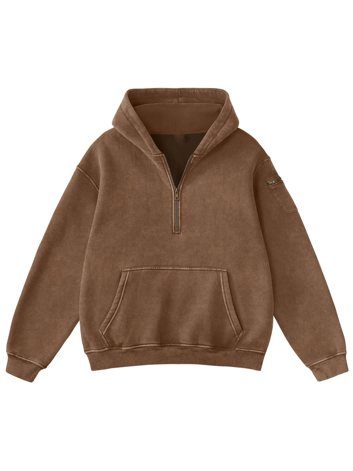 Half Zip Vintage Wash Oversized Hoodie With Dual Storage Pockets