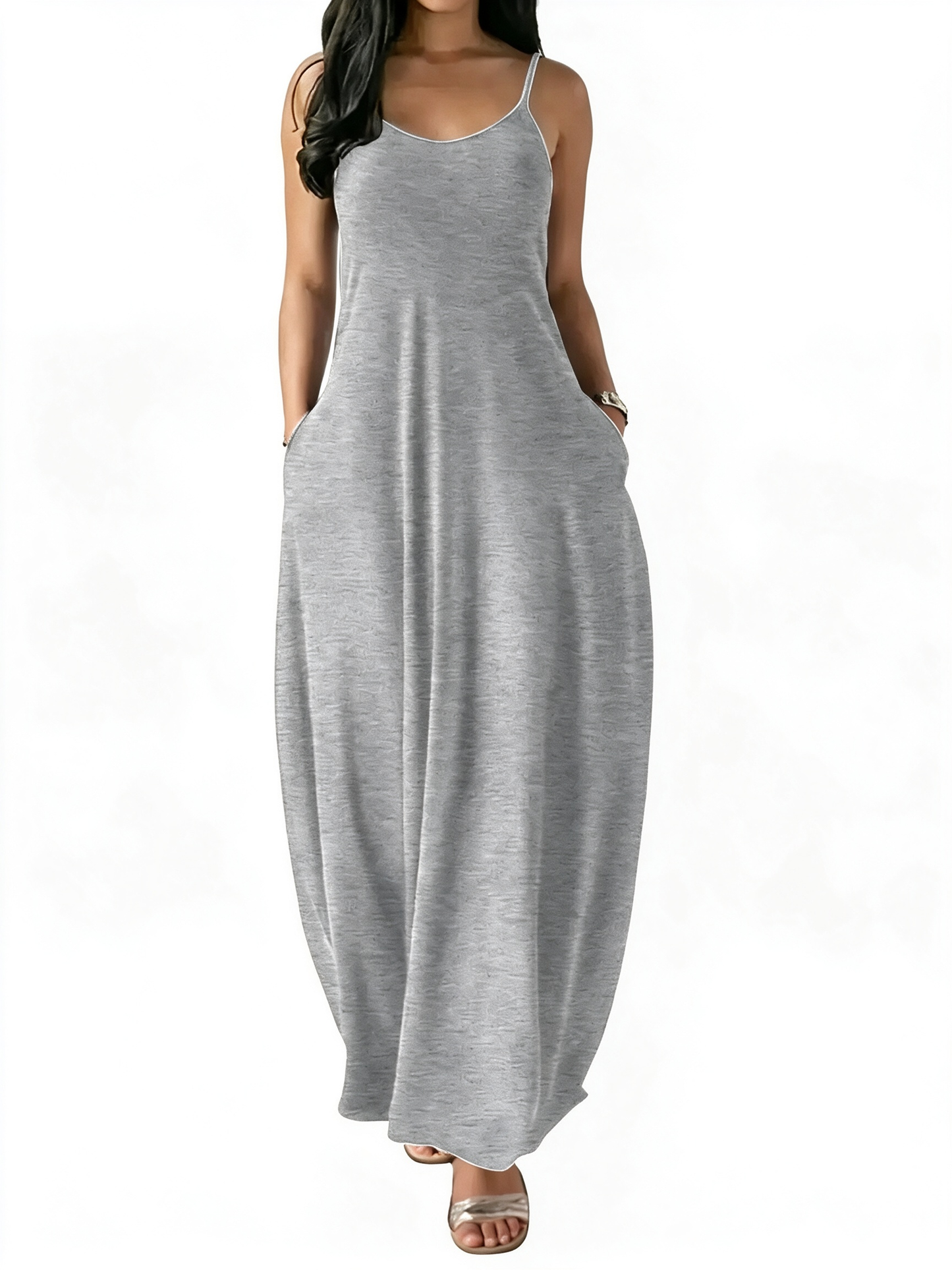 Flowy Pocket Spaghetti Strap Maxi Dress Casual Home & Outdoor Wear