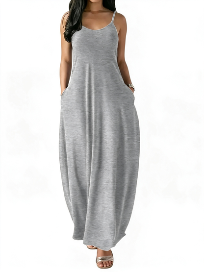 Flowy Pocket Spaghetti Strap Maxi Dress Casual Home & Outdoor Wear