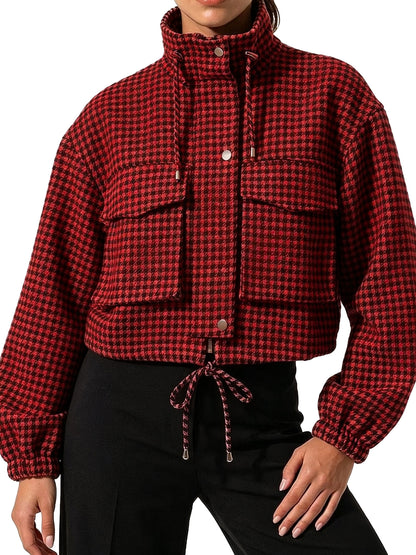 Retro Plaid Stand Collar Short Jacket