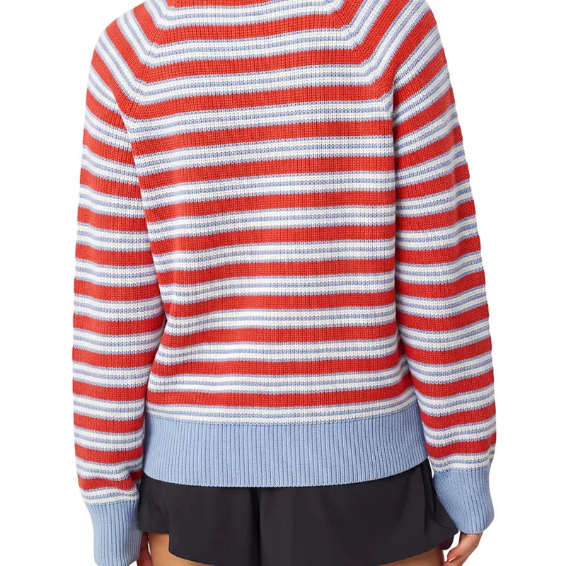 Women's Striped Waffle Knit Half Zip Pullover
