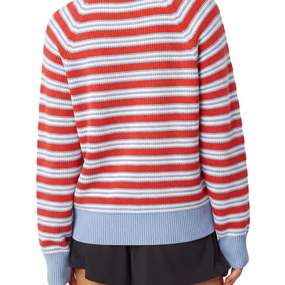 Women's Striped Waffle Knit Half Zip Pullover