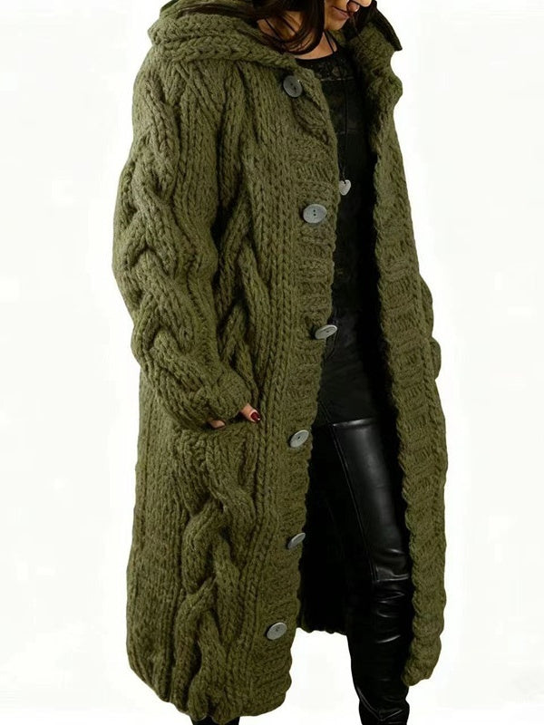 Women’s Hooded Cable Knit Long Cardigan