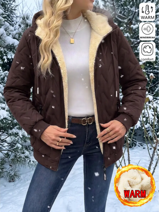 Women Winter Hooded Adjustable Drawstring Jacket