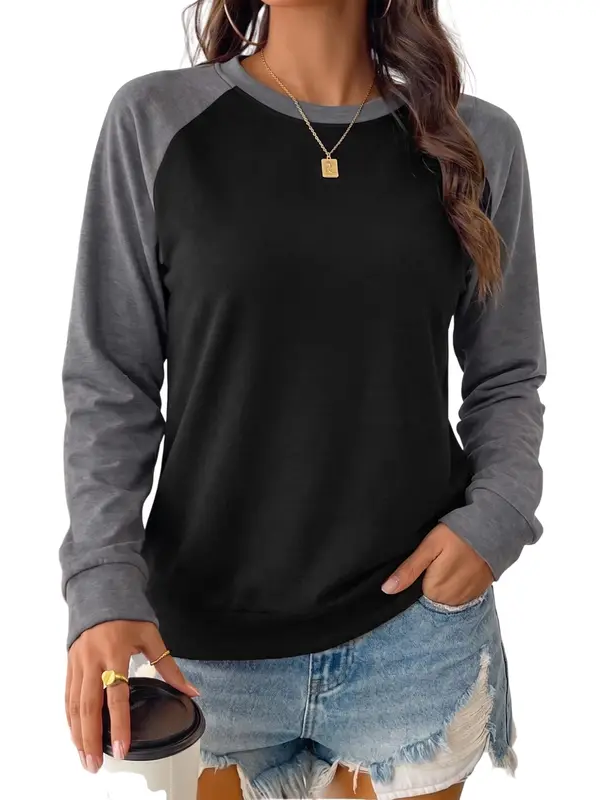 Womens Color Block Raglan Long Sleeve Top
