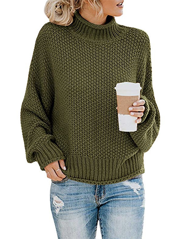 Oversized Turtleneck Batwing Sleeve Pullover Top