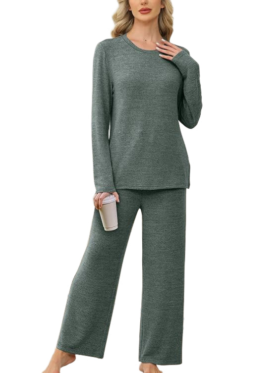 Women Two Piece Lounge Set With Drawstring Waist And Side Pockets
