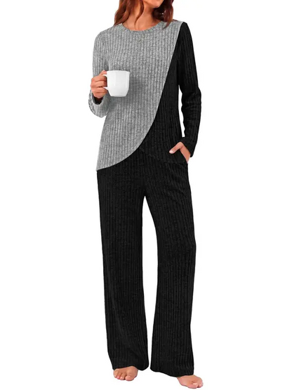 Women Fall Asymmetrical Color Block 2 Piece Matching Set