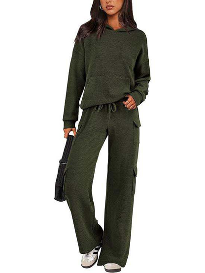 Women Hooded Top Wide Leg Cargo Pant 2 Piece