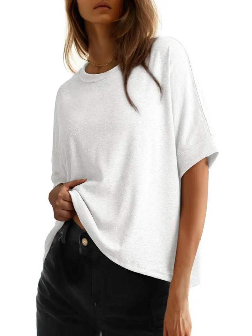 Oversized Crew Neck Loose Basic Short Sleeve Casual Daily Tee