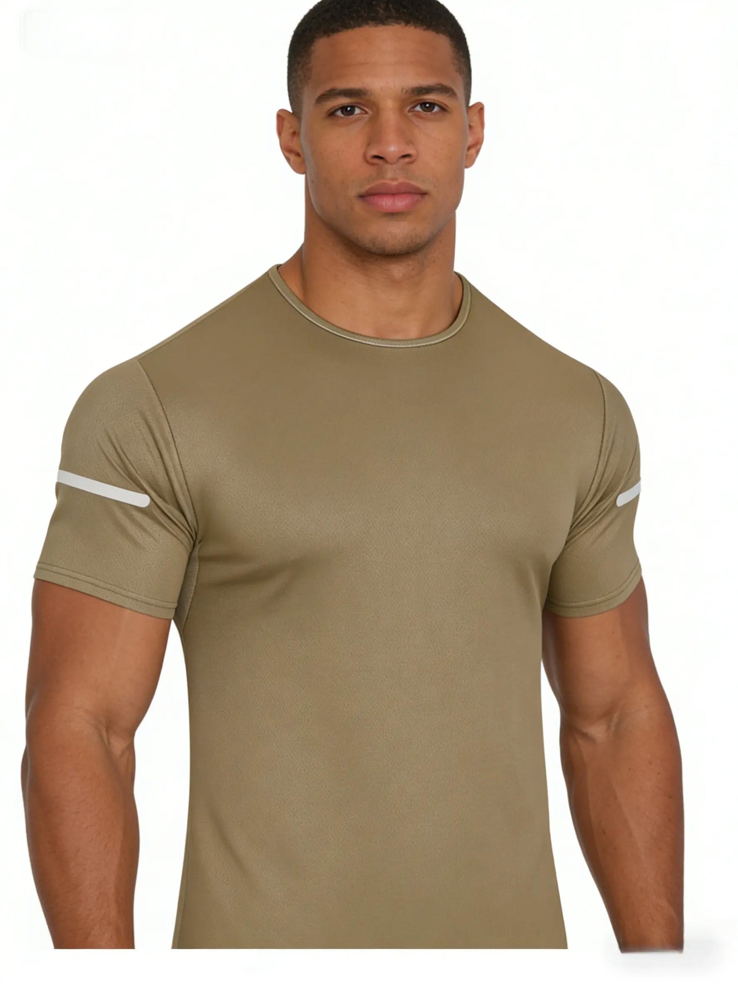 Men Reflective Stripe Crew Neck Workout Running Short Sleeve T Shirt