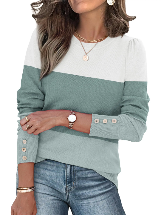 Chic Versatile Long‑Sleeve Pullover ✨ Elegant Button Cuff Detail For Dressy‑Casual Looks