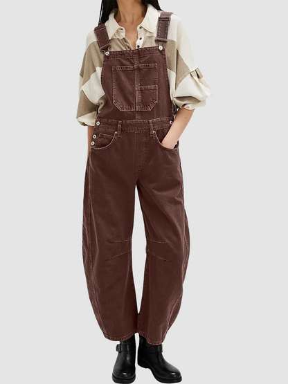 Women Adjustable Strap Wide Leg Casual Bib Overalls With Side Pockets