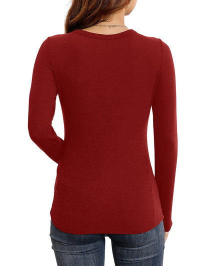 Women's Long Sleeve Stretch Slim Round Neck Ribbed Basic Shirts