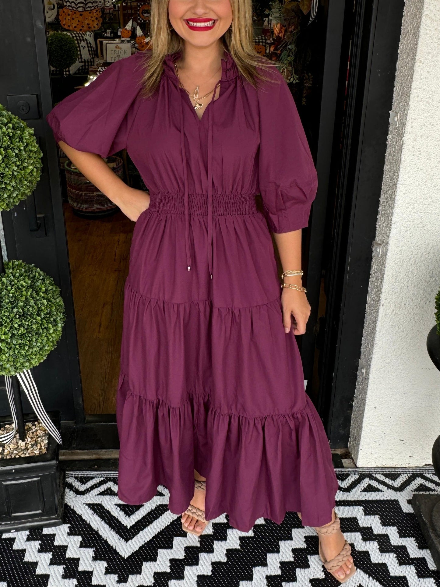 ✨Elegant Half Sleeve Tie-up Pleated Loose Dress