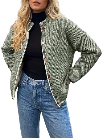Womens Stand Collar Colorful Button Fall Cardigan