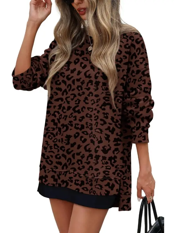 Fall Casual Long Sleeve Side Slit Tunic Top