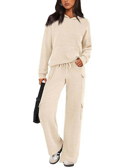 Women Hooded Top Wide Leg Cargo Pant 2 Piece