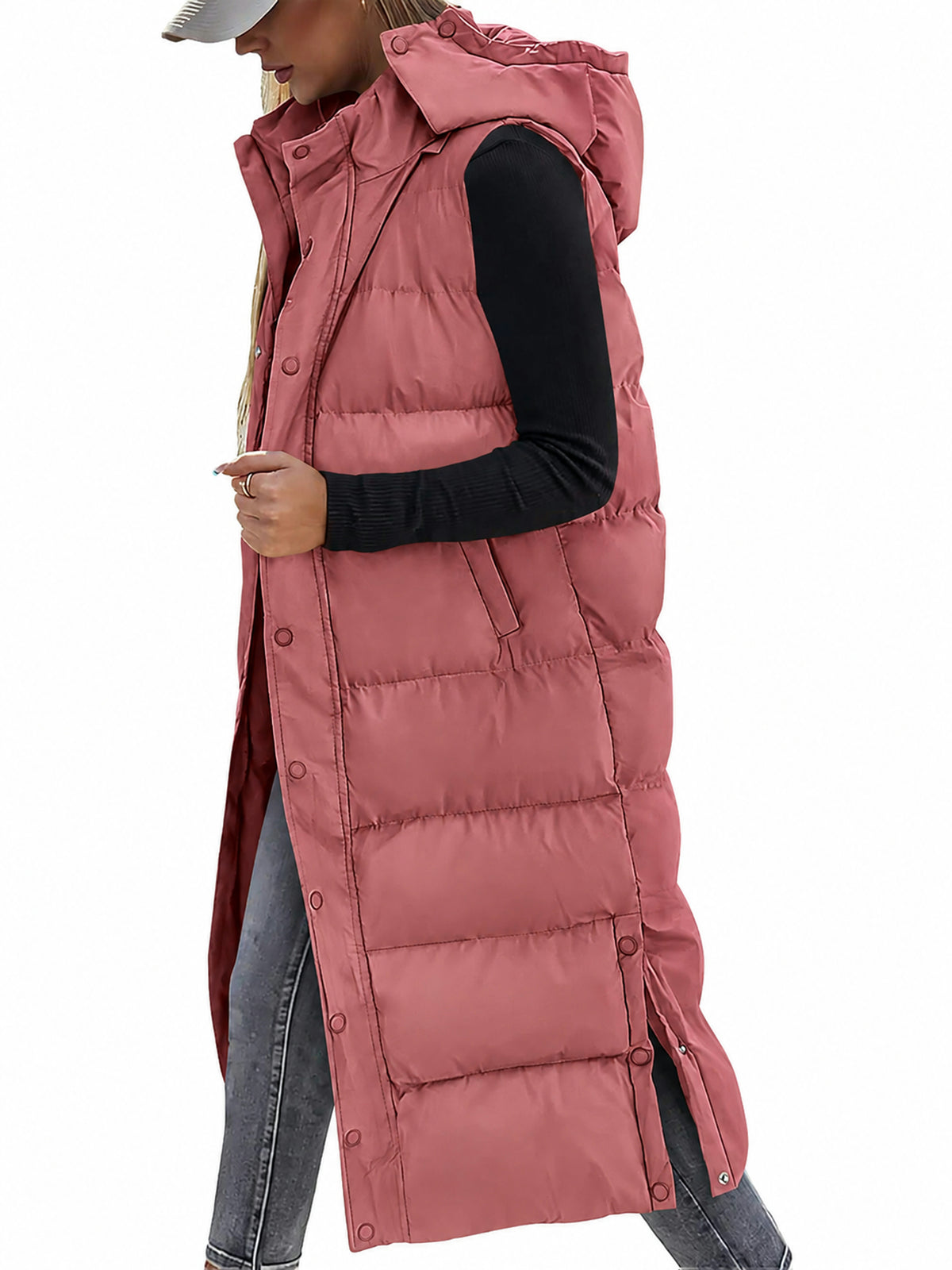 Long Hooded Puffer Vest For Women
