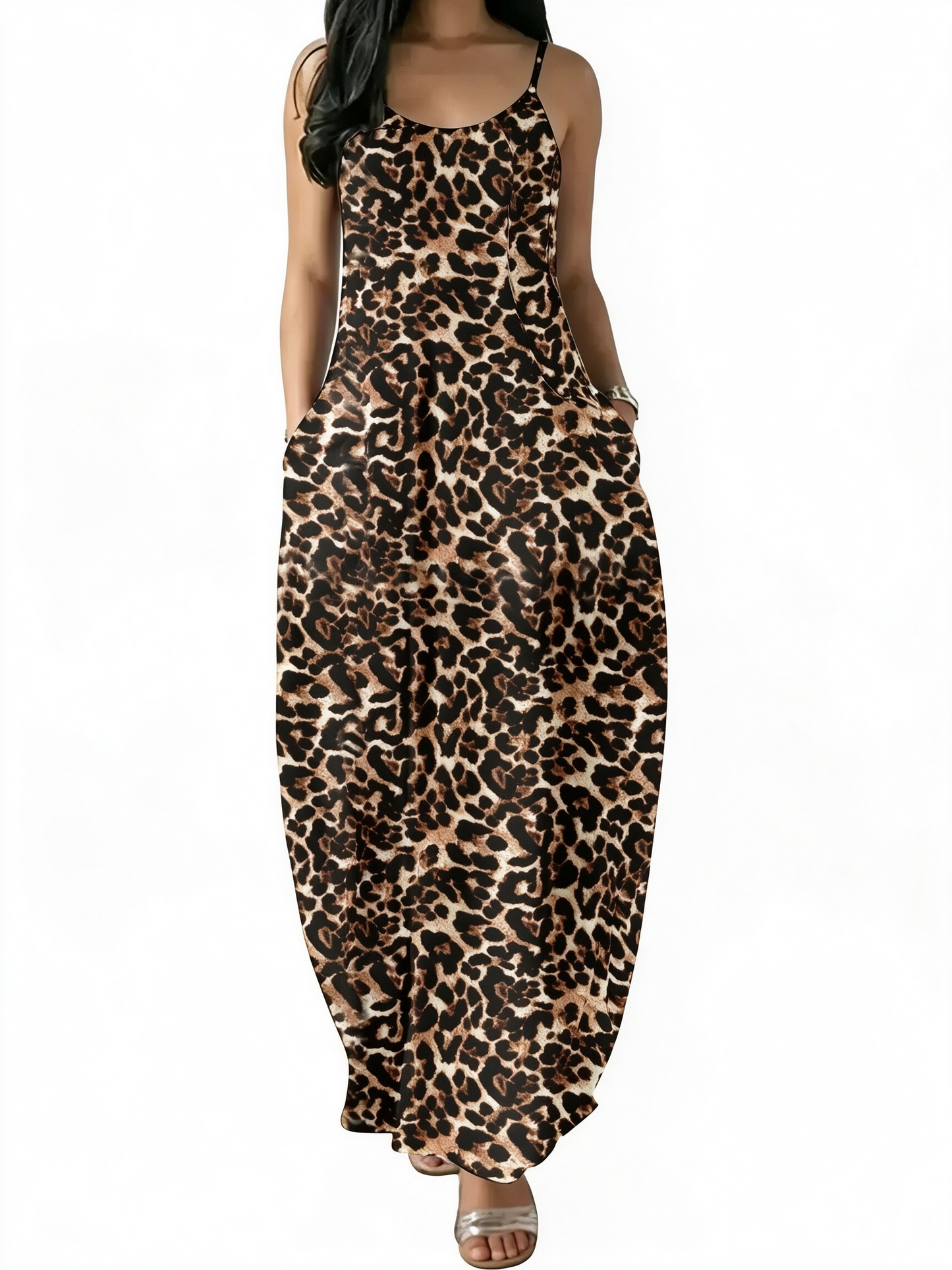 Flowy Pocket Spaghetti Strap Maxi Dress Casual Home & Outdoor Wear