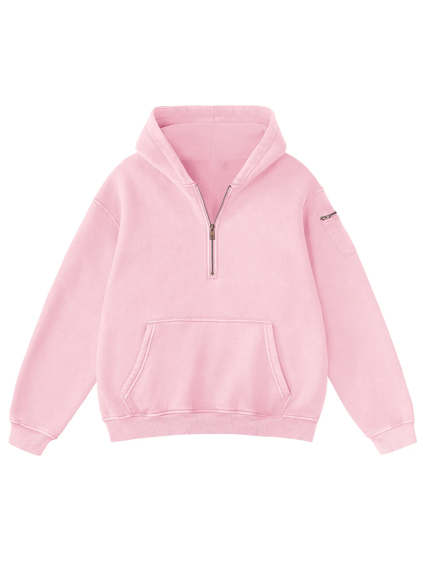 Half Zip Vintage Wash Oversized Hoodie With Dual Storage Pockets