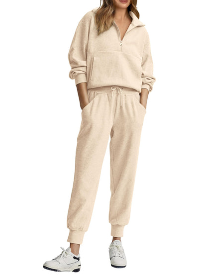 🎀Women's Ribbed Half Zip Lounge Two Piece Set