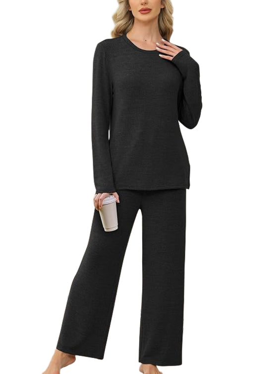 Women Two Piece Lounge Set With Drawstring Waist And Side Pockets
